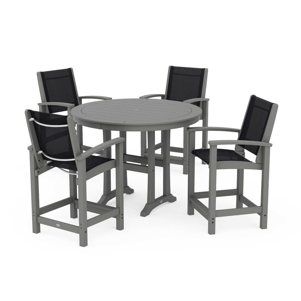 POLYWOOD® Outdoor Furniture Slate Grey / Black Sling POLYWOOD® - Coastal 5-Piece Counter Set - PWS319