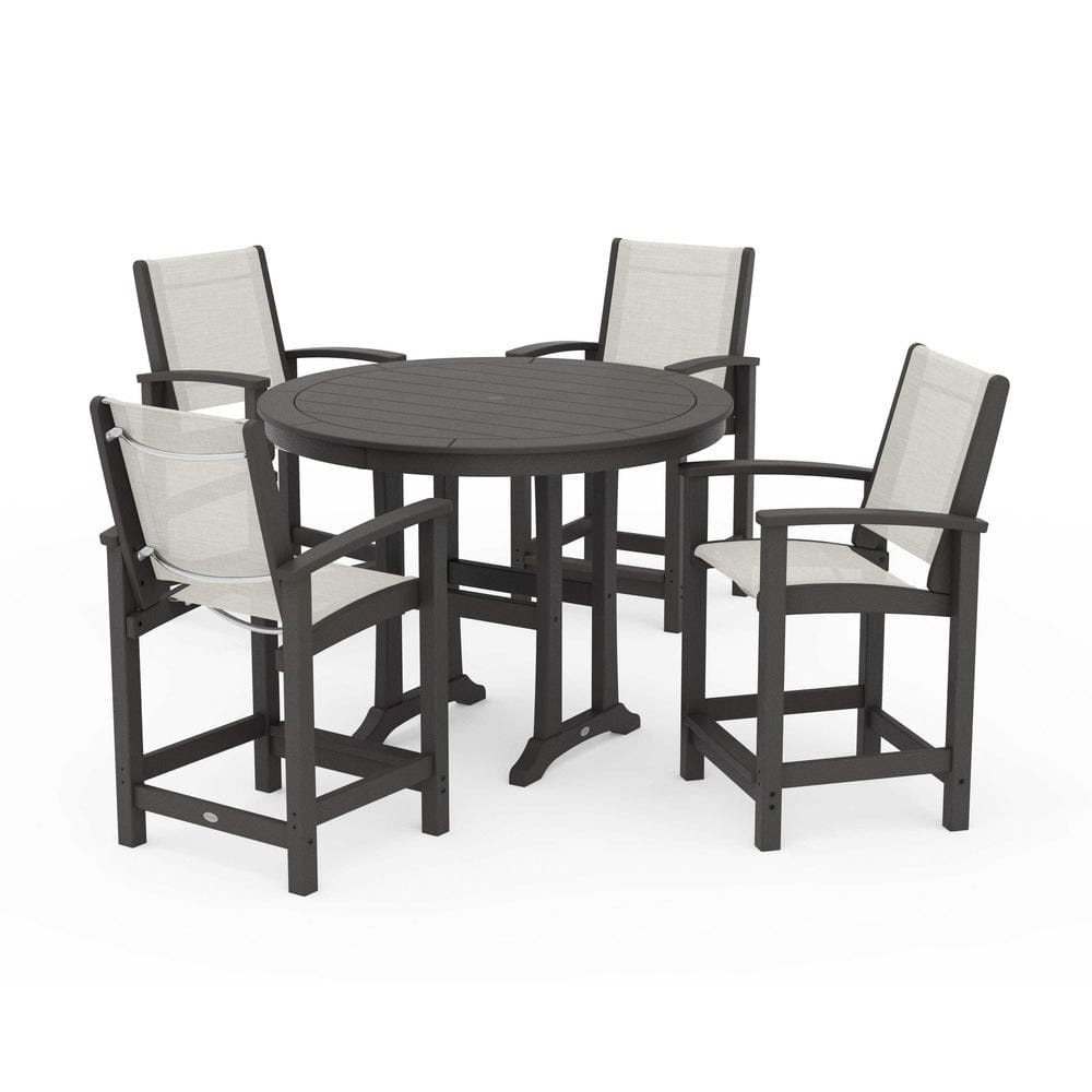 POLYWOOD® Outdoor Furniture Vintage Coffee / Parchment Sling POLYWOOD® - Coastal 5-Piece Counter Set - PWS319