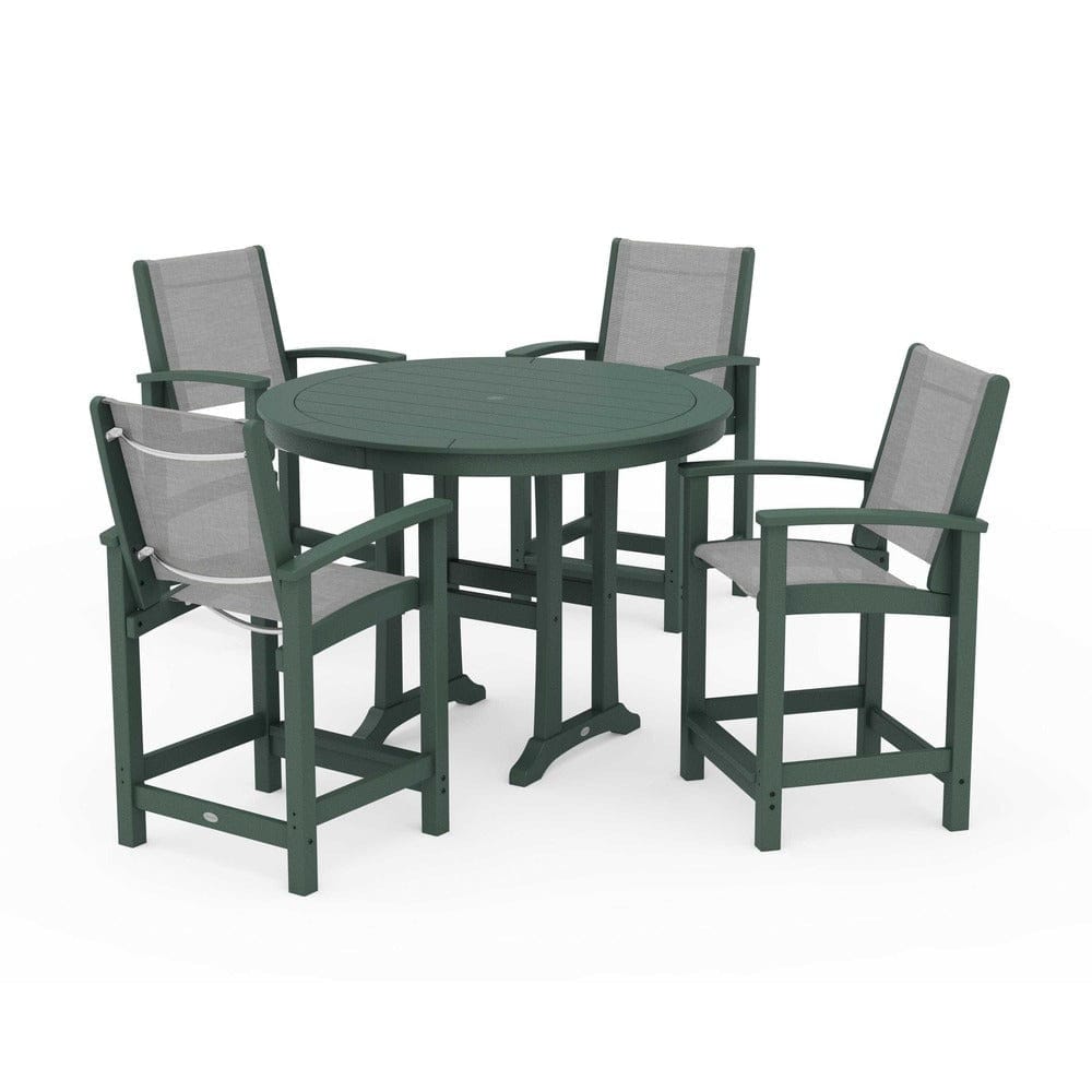 POLYWOOD® Outdoor Furniture Green / Metallic Sling POLYWOOD® - Coastal 5-Piece Counter Set - PWS319