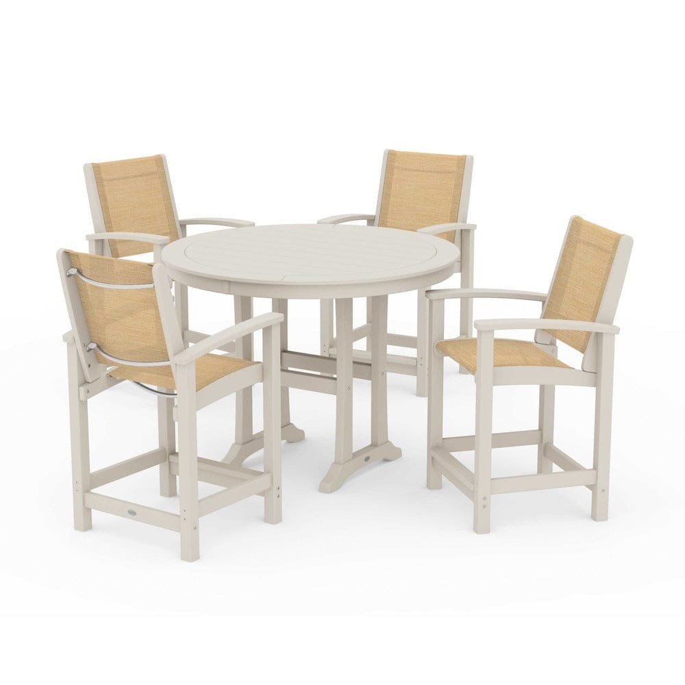 POLYWOOD® Outdoor Furniture Sand / Dupioni Apricot Sling POLYWOOD® - Coastal 5-Piece Counter Set - PWS319