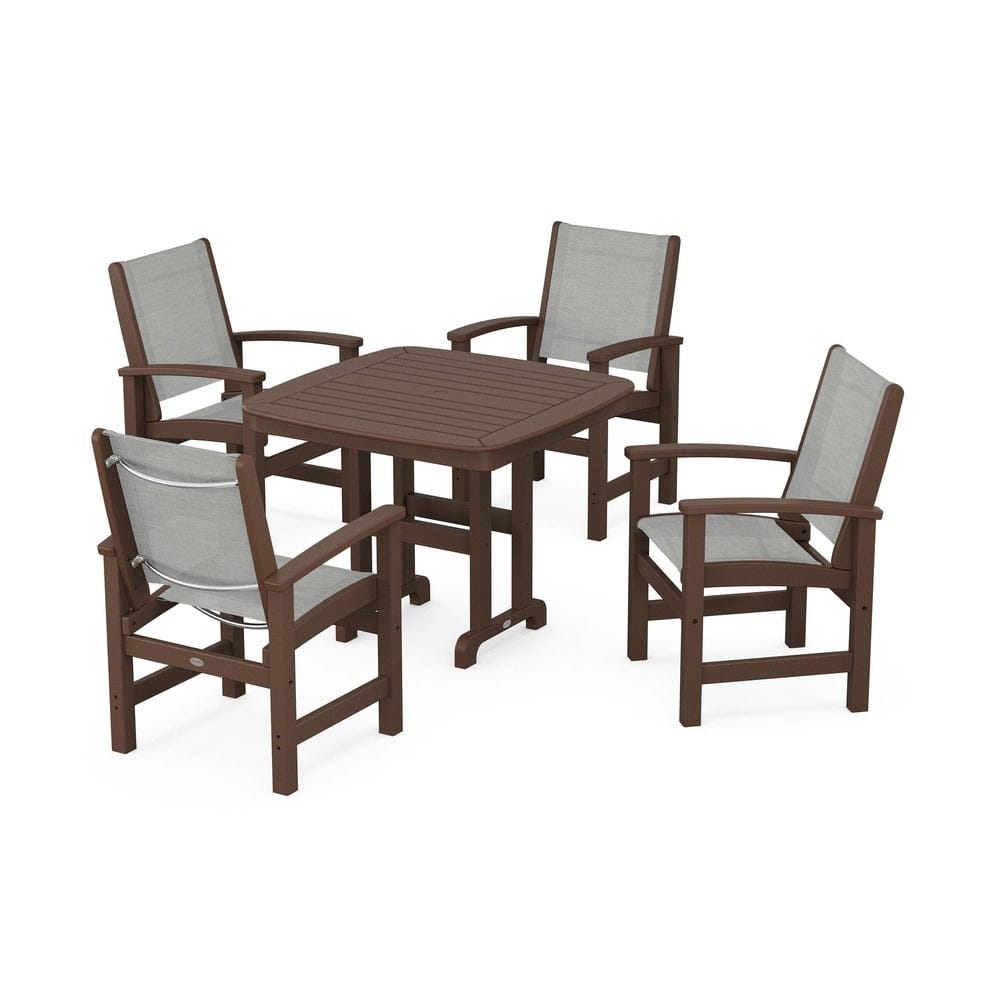 POLYWOOD® Outdoor Furniture Mahogany / Metallic Sling POLYWOOD® - Coastal 5-Piece Dining Set - PWS1236