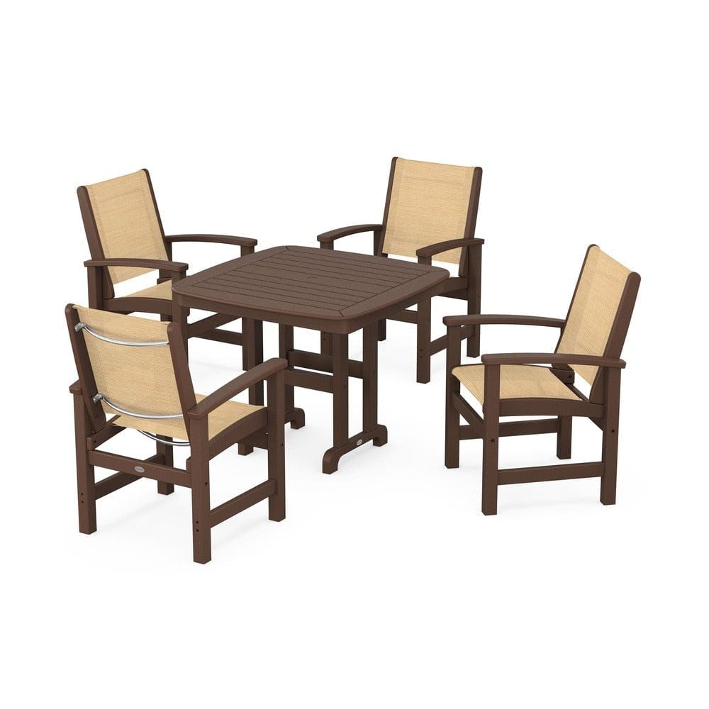 POLYWOOD® Outdoor Furniture Mahogany / Dupioni Apricot Sling POLYWOOD® - Coastal 5-Piece Dining Set - PWS1236