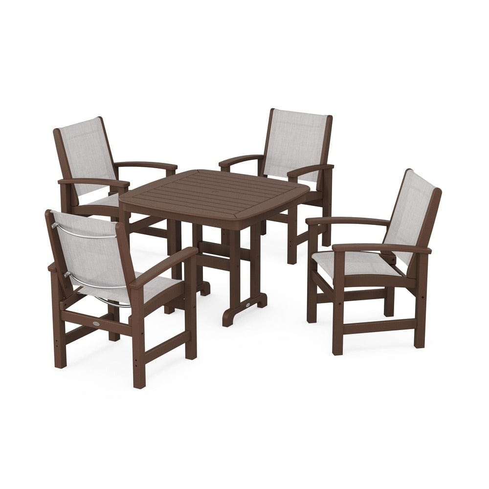 POLYWOOD® Outdoor Furniture Mahogany / Parchment Sling POLYWOOD® - Coastal 5-Piece Dining Set - PWS1236