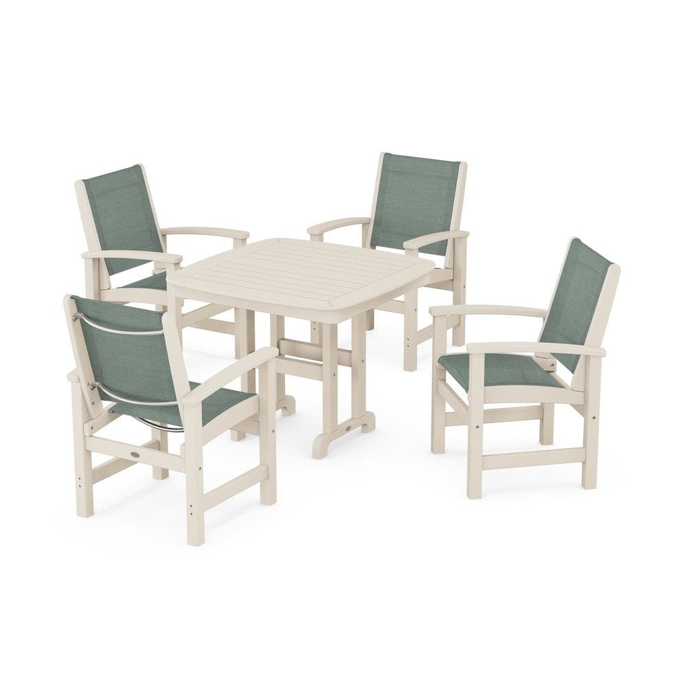 POLYWOOD® Outdoor Furniture Sand / Dupioni Sea Mist Sling POLYWOOD® - Coastal 5-Piece Dining Set - PWS1236