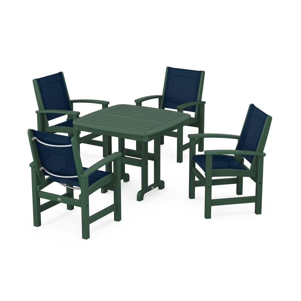 POLYWOOD® Outdoor Furniture Green / Navy Blue Sling POLYWOOD® - Coastal 5-Piece Dining Set - PWS1236