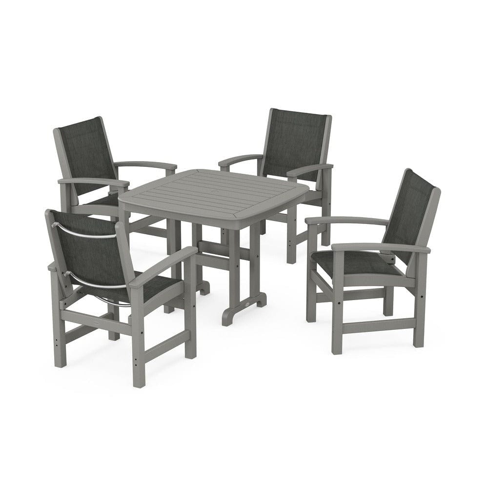 POLYWOOD® Outdoor Furniture Slate Grey / Ember Sling POLYWOOD® - Coastal 5-Piece Dining Set - PWS1236