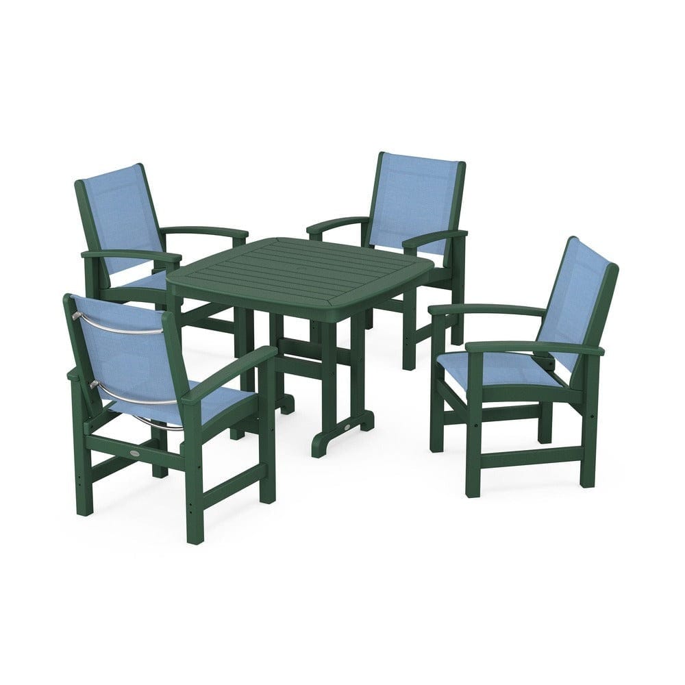 POLYWOOD® Outdoor Furniture Green / Poolside Sling POLYWOOD® - Coastal 5-Piece Dining Set - PWS1236