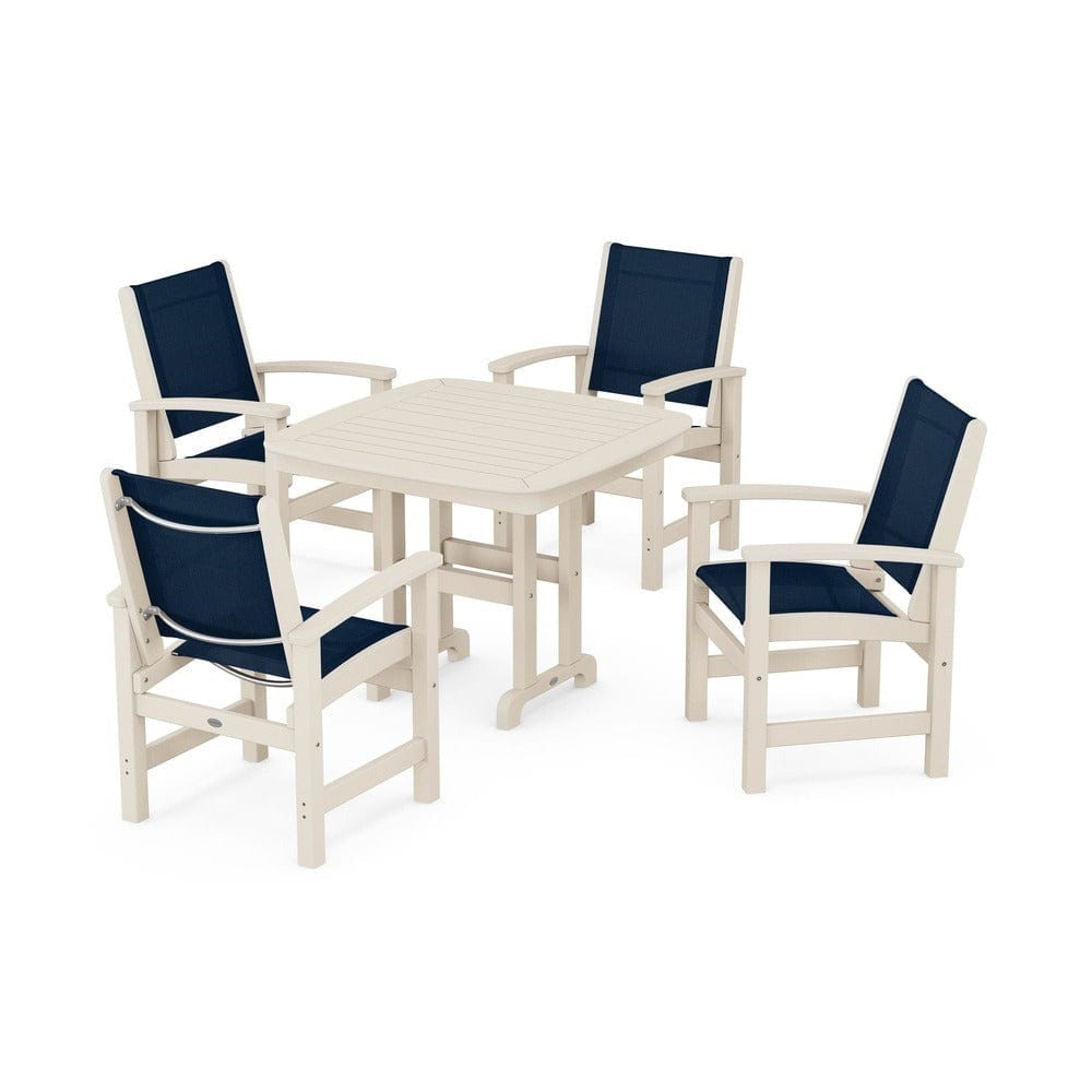 POLYWOOD® Outdoor Furniture Sand / Navy Blue Sling POLYWOOD® - Coastal 5-Piece Dining Set - PWS1236