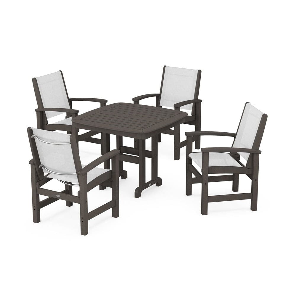 POLYWOOD® Outdoor Furniture Vintage Coffee / White Sling POLYWOOD® - Coastal 5-Piece Dining Set - PWS1236
