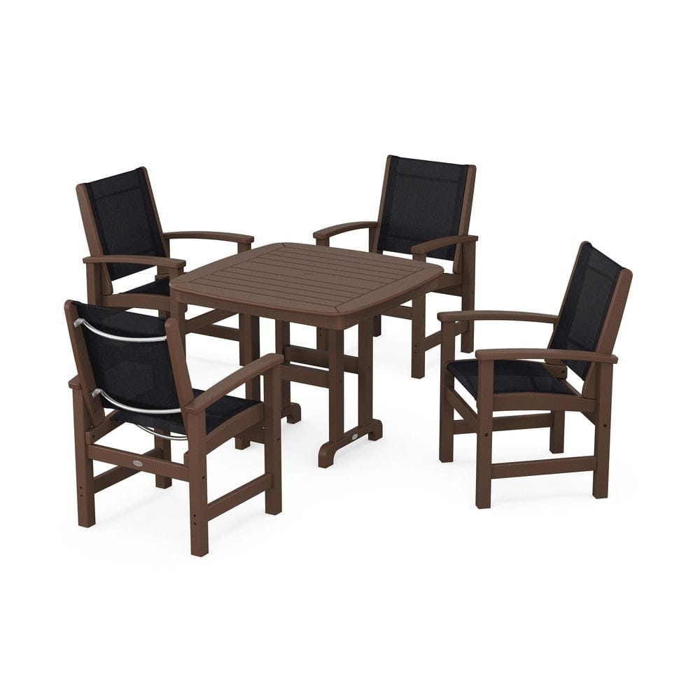 POLYWOOD® Outdoor Furniture Mahogany / Black Sling POLYWOOD® - Coastal 5-Piece Dining Set - PWS1236