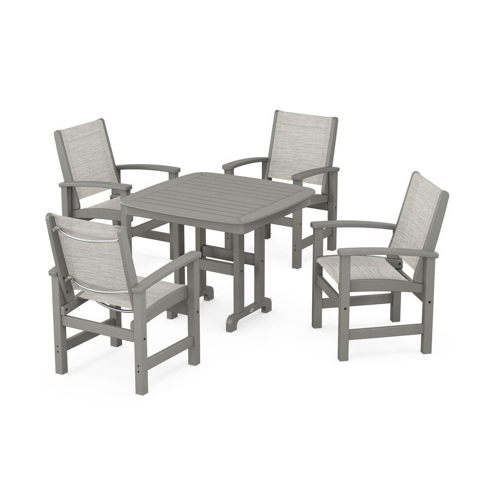 POLYWOOD® Outdoor Furniture Slate Grey / Birch Sling POLYWOOD® - Coastal 5-Piece Dining Set - PWS1236