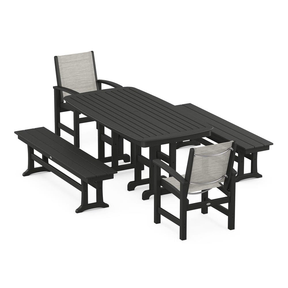 POLYWOOD® Outdoor Furniture Black / Birch Sling POLYWOOD® - Coastal 5-Piece Dining Set - PWS1263