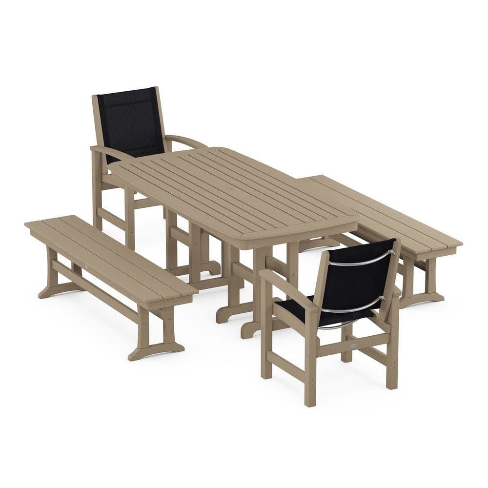 POLYWOOD® Outdoor Furniture Vintage Sahara / Black Sling POLYWOOD® - Coastal 5-Piece Dining Set - PWS1263