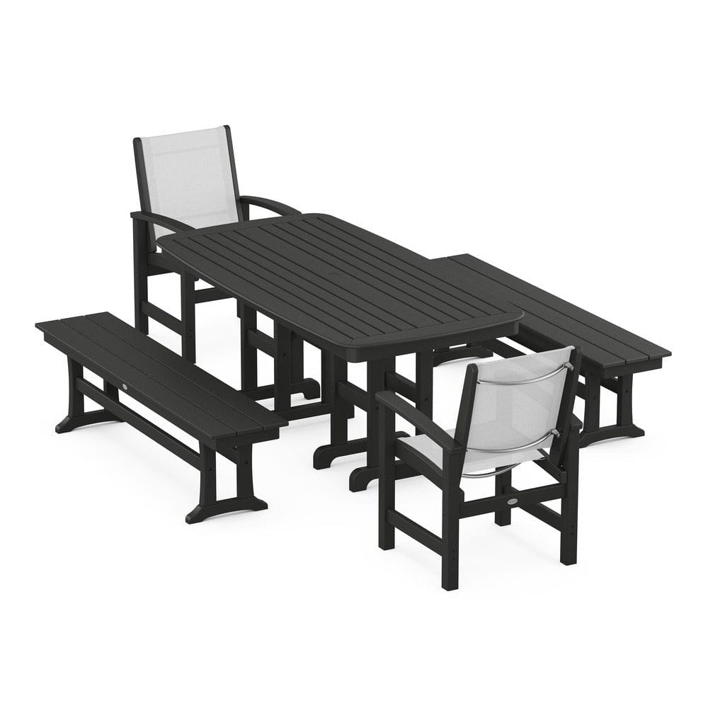 POLYWOOD® Outdoor Furniture Black / White Sling POLYWOOD® - Coastal 5-Piece Dining Set - PWS1263
