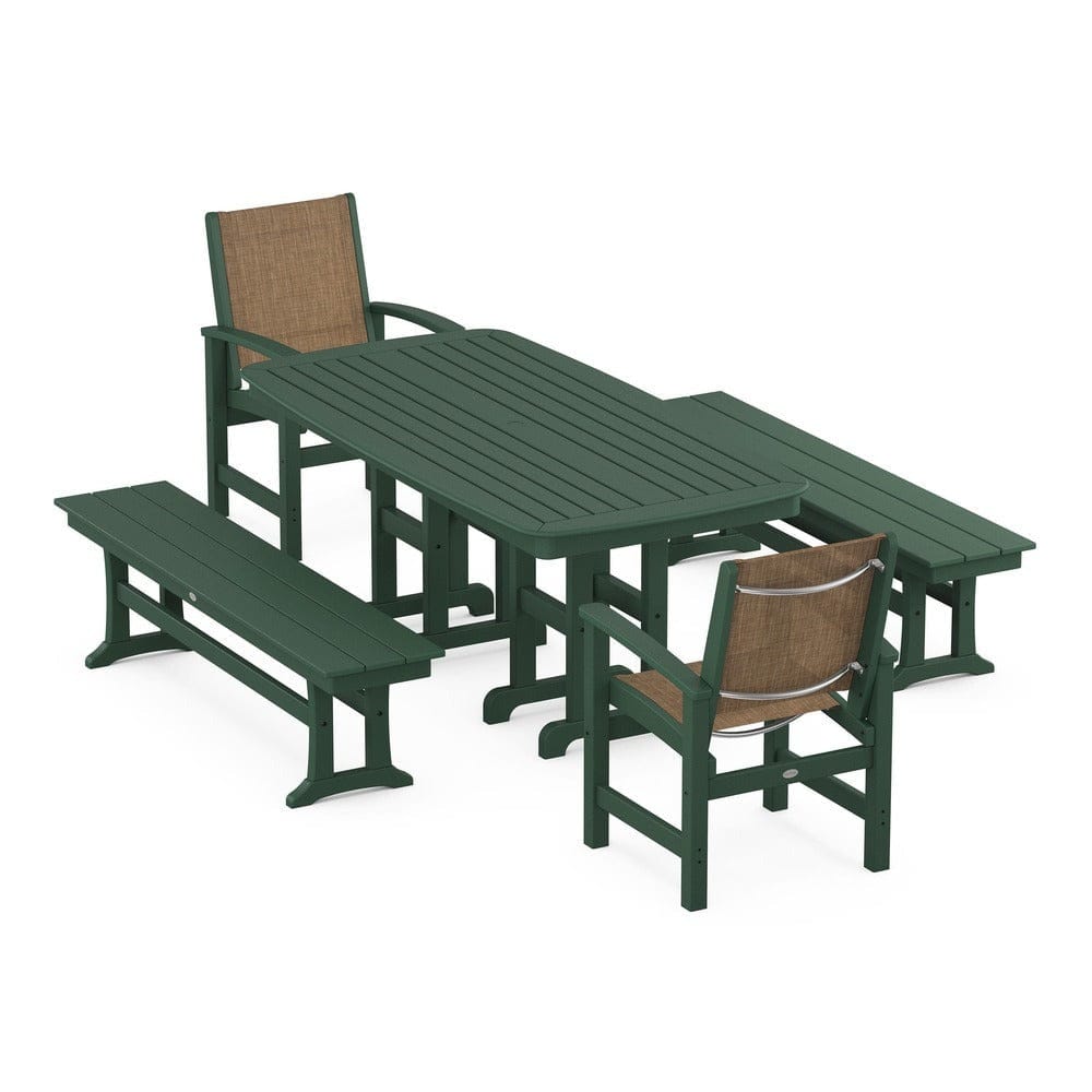 POLYWOOD® Outdoor Furniture Green / Burlap Sling POLYWOOD® - Coastal 5-Piece Dining Set - PWS1263