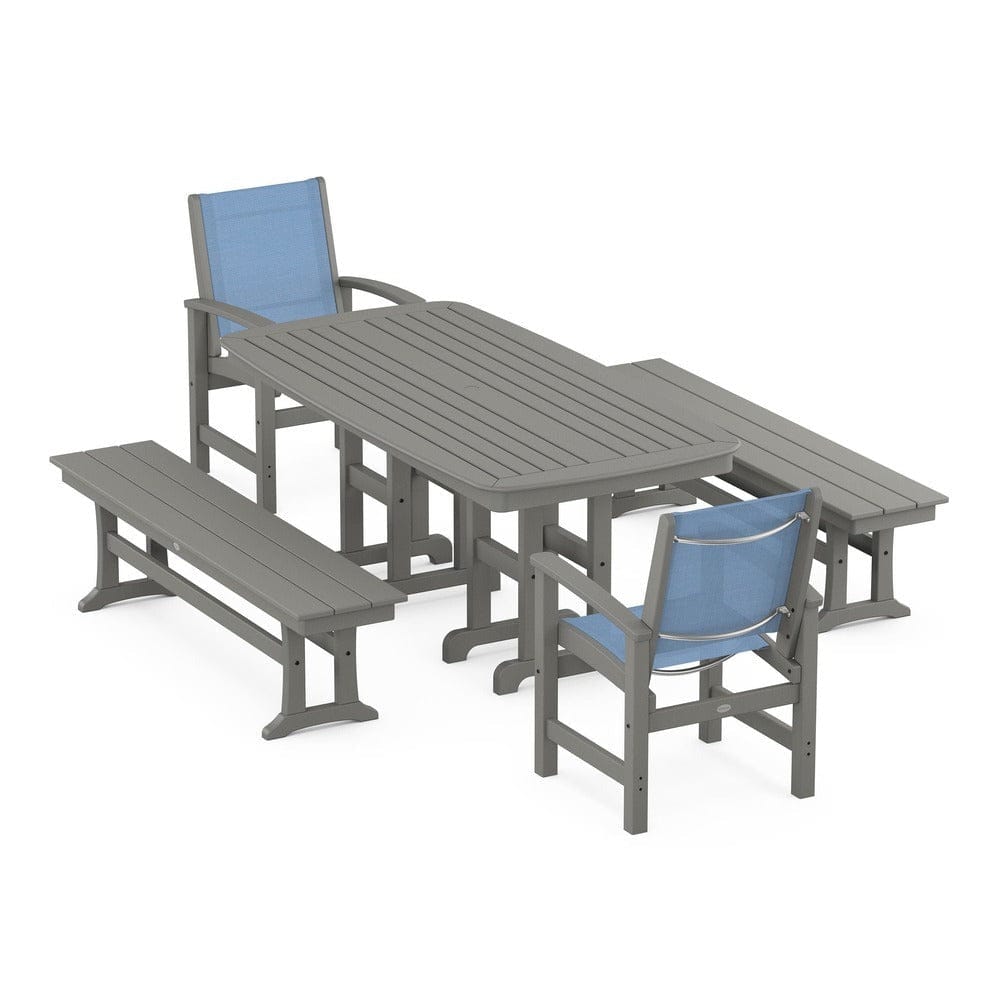 POLYWOOD® Outdoor Furniture Slate Grey / Poolside Sling POLYWOOD® - Coastal 5-Piece Dining Set - PWS1263