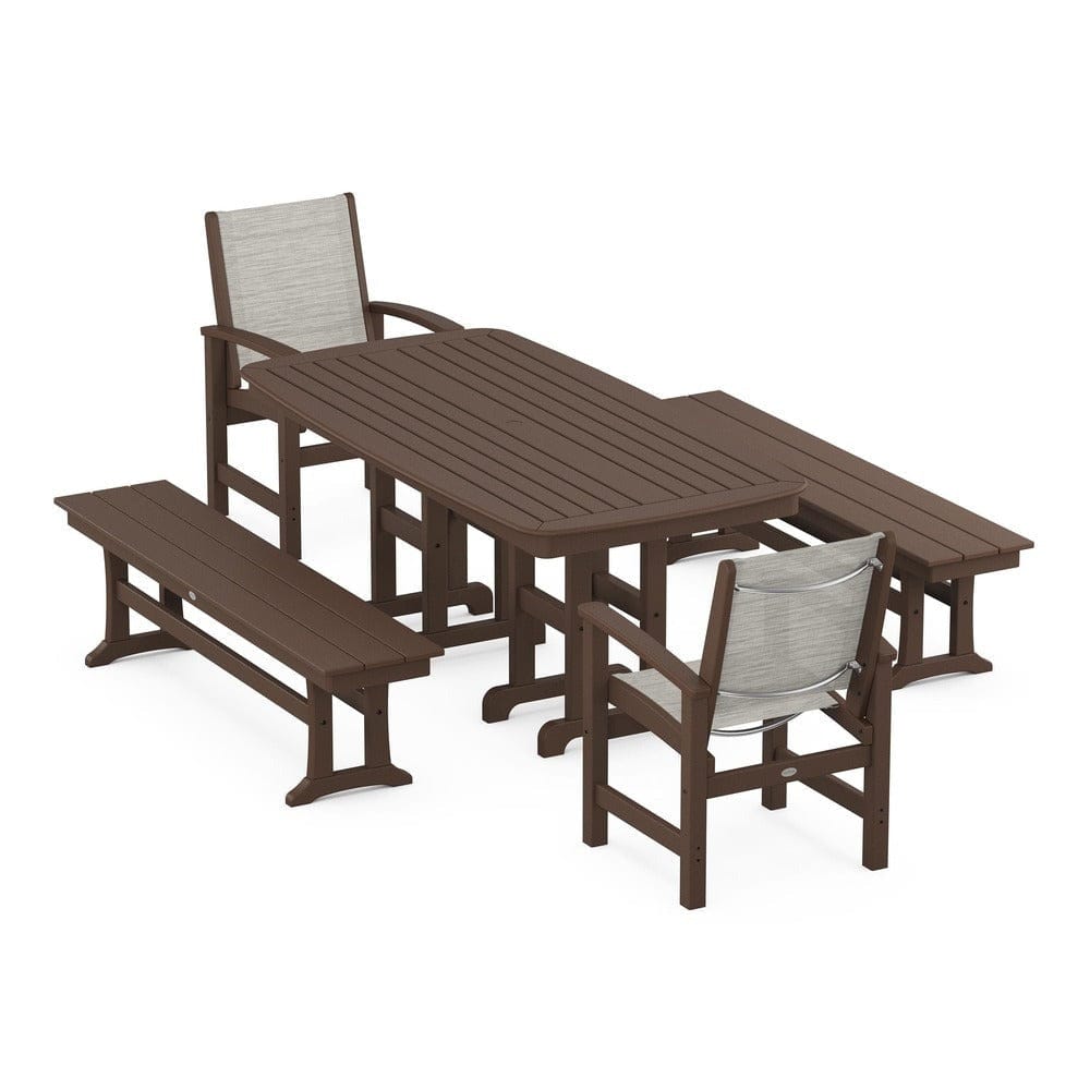 POLYWOOD® Outdoor Furniture Mahogany / Birch Sling POLYWOOD® - Coastal 5-Piece Dining Set - PWS1263