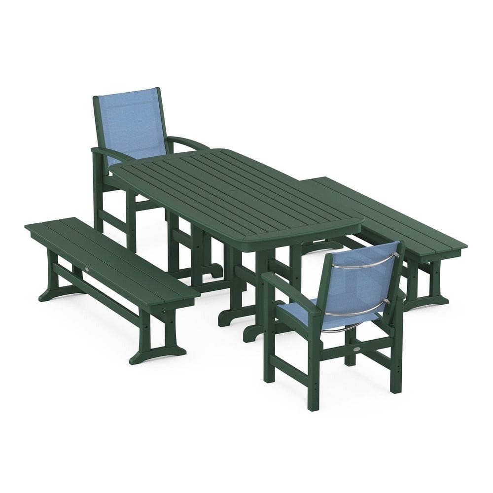 POLYWOOD® Outdoor Furniture Green / Poolside Sling POLYWOOD® - Coastal 5-Piece Dining Set - PWS1263