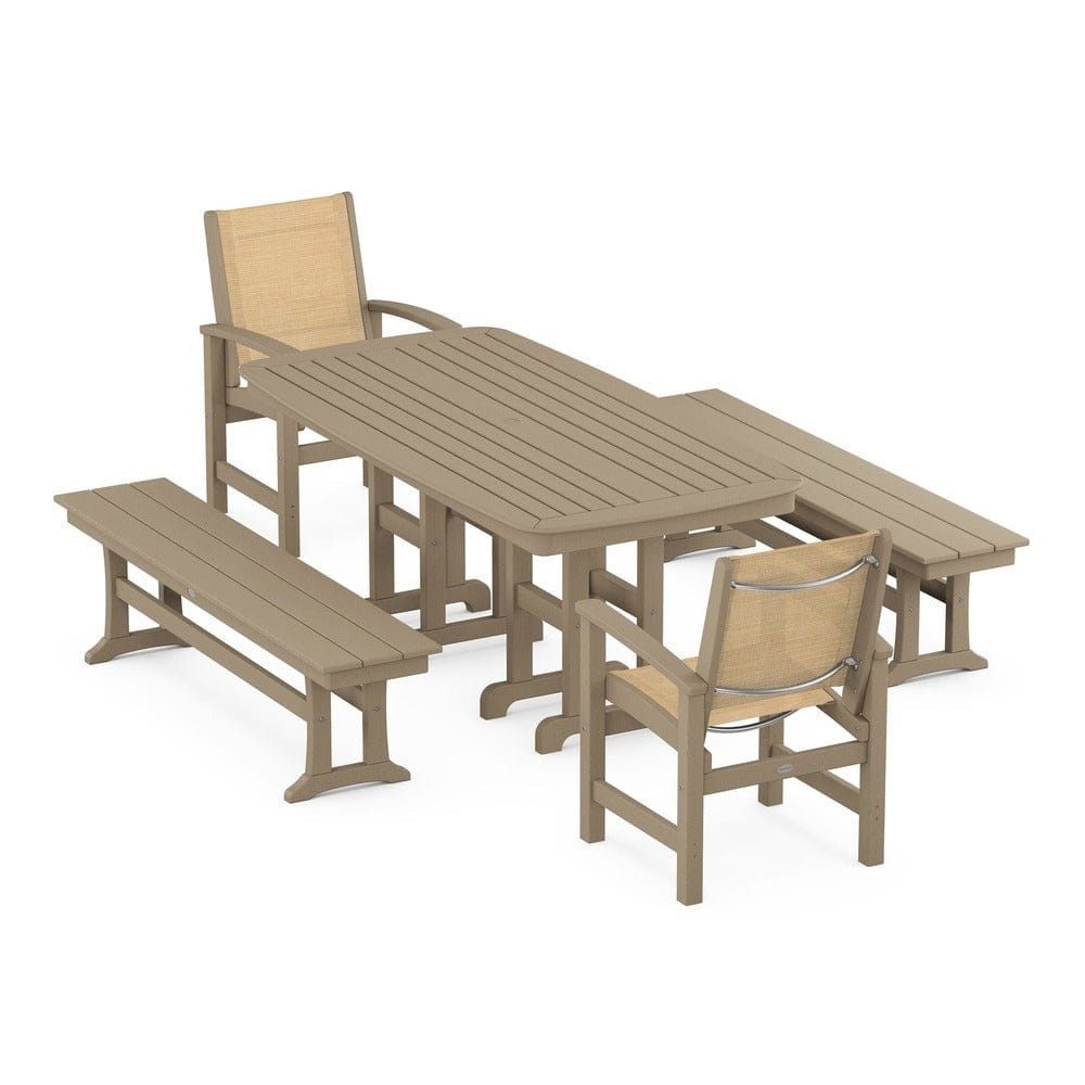 POLYWOOD® Outdoor Furniture Vintage Sahara / Dupioni Apricot Sling POLYWOOD® - Coastal 5-Piece Dining Set - PWS1263