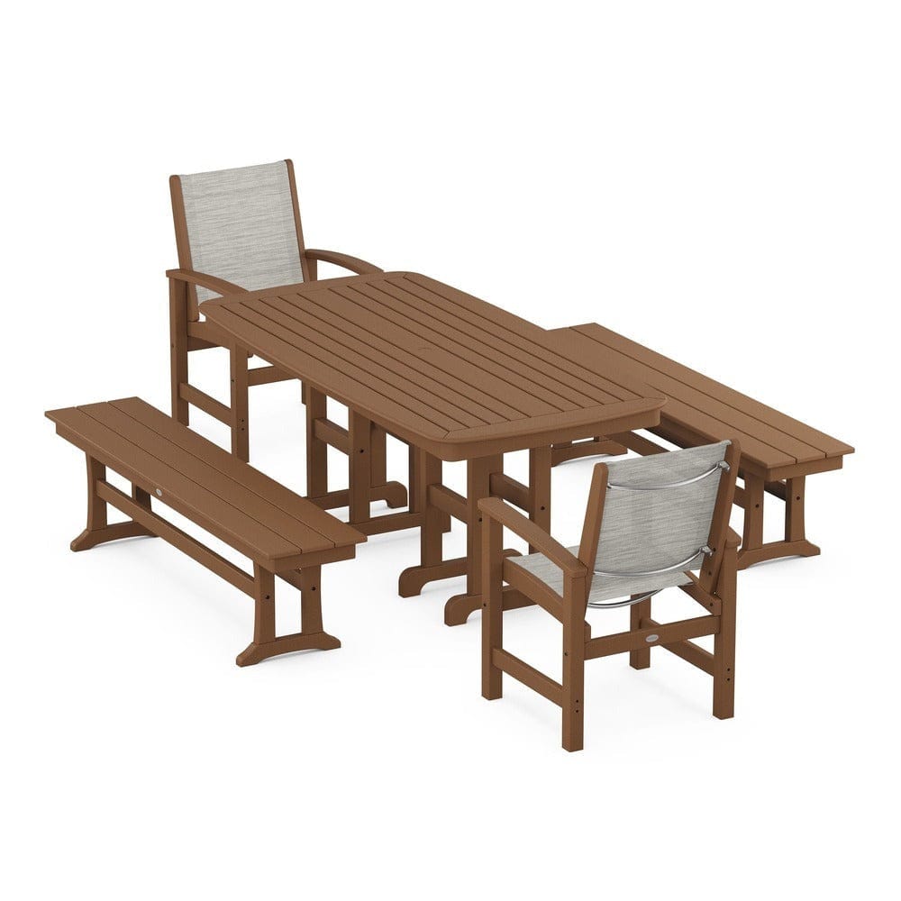 POLYWOOD® Outdoor Furniture Teak / Birch Sling POLYWOOD® - Coastal 5-Piece Dining Set - PWS1263