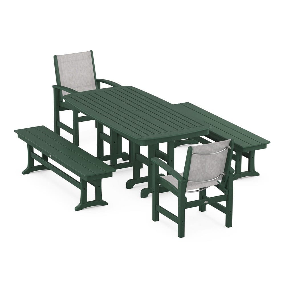 POLYWOOD® Outdoor Furniture Green / Parchment Sling POLYWOOD® - Coastal 5-Piece Dining Set - PWS1263