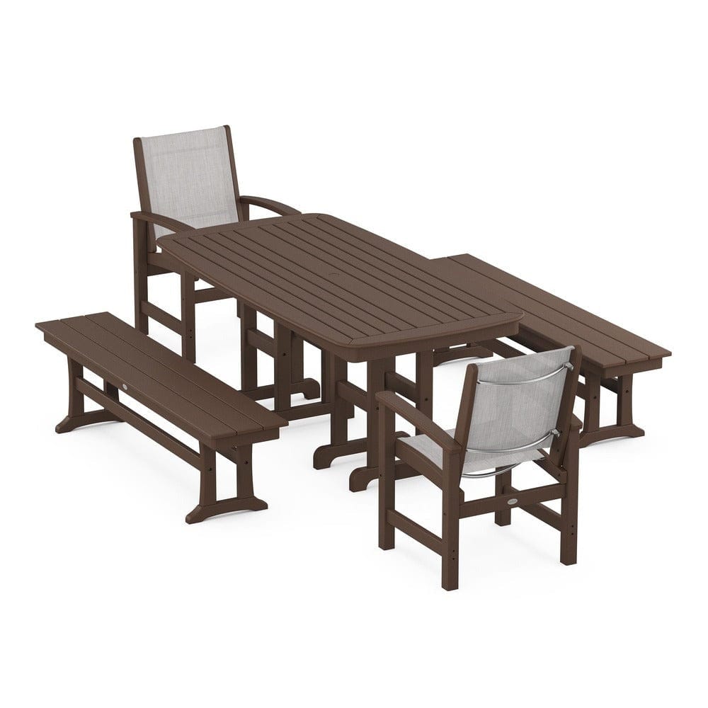 POLYWOOD® Outdoor Furniture Mahogany / Parchment Sling POLYWOOD® - Coastal 5-Piece Dining Set - PWS1263