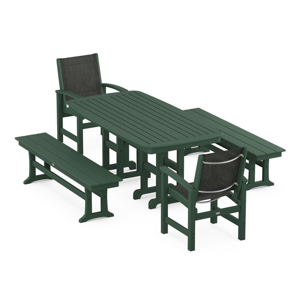 POLYWOOD® Outdoor Furniture Green / Ember Sling POLYWOOD® - Coastal 5-Piece Dining Set - PWS1263