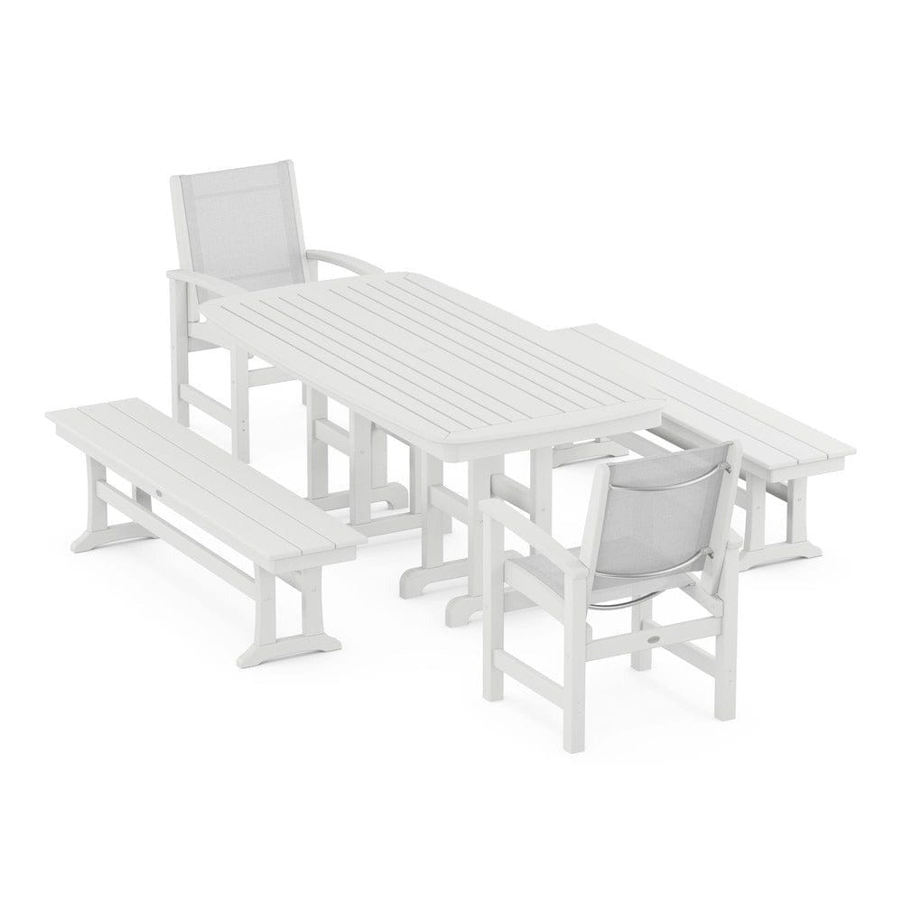 POLYWOOD® Outdoor Furniture White / White Sling POLYWOOD® - Coastal 5-Piece Dining Set - PWS1263