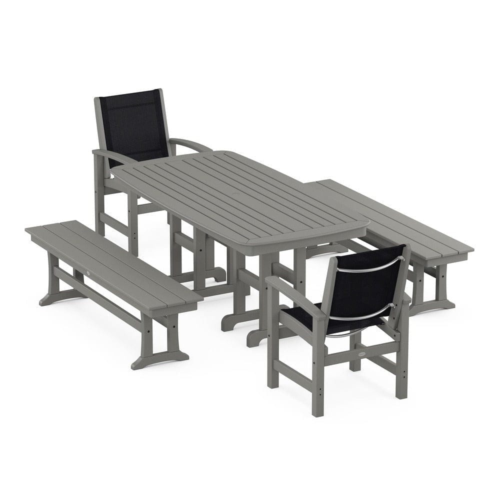 POLYWOOD® Outdoor Furniture Slate Grey / Black Sling POLYWOOD® - Coastal 5-Piece Dining Set - PWS1263