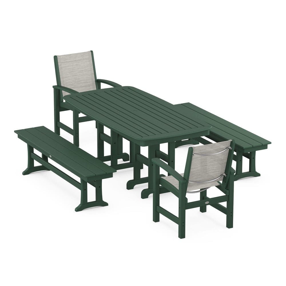 POLYWOOD® Outdoor Furniture Green / Birch Sling POLYWOOD® - Coastal 5-Piece Dining Set - PWS1263
