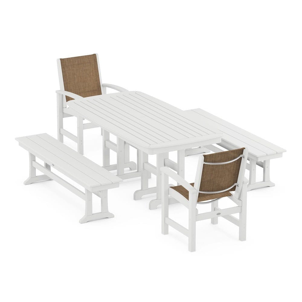 POLYWOOD® Outdoor Furniture White / Burlap Sling POLYWOOD® - Coastal 5-Piece Dining Set - PWS1263