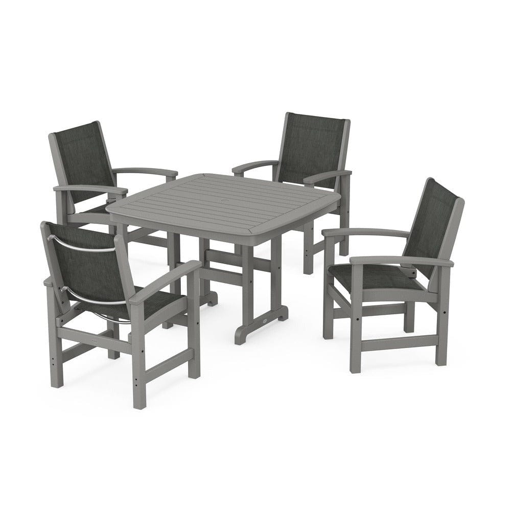 POLYWOOD® Outdoor Furniture Slate Grey / Ember Sling POLYWOOD® - Coastal 5-Piece Dining Set - PWS914