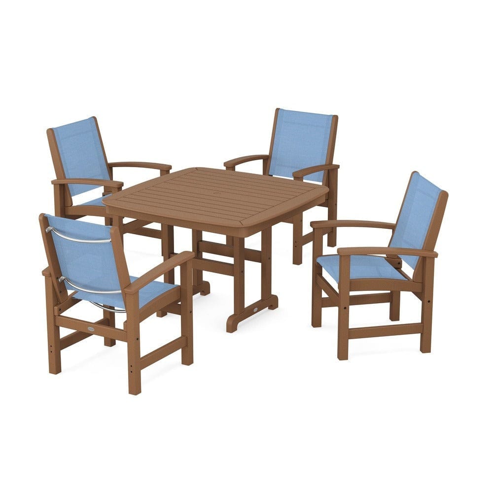 POLYWOOD® Outdoor Furniture Teak / Poolside Sling POLYWOOD® - Coastal 5-Piece Dining Set - PWS914