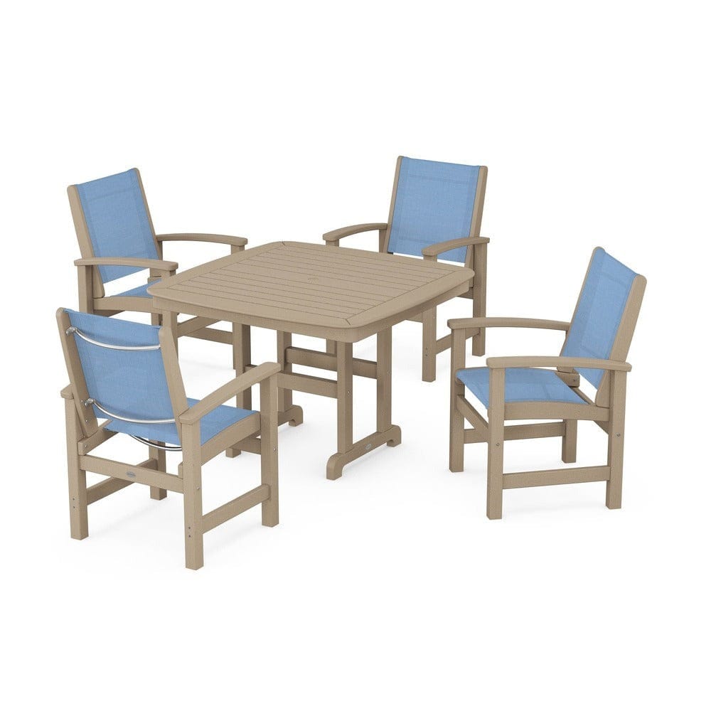 POLYWOOD® Outdoor Furniture Vintage Sahara / Poolside Sling POLYWOOD® - Coastal 5-Piece Dining Set - PWS914