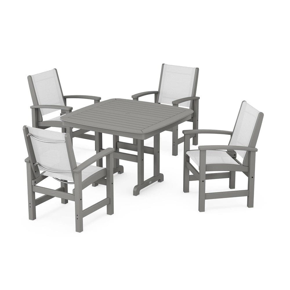POLYWOOD® Outdoor Furniture Slate Grey / White Sling POLYWOOD® - Coastal 5-Piece Dining Set - PWS914