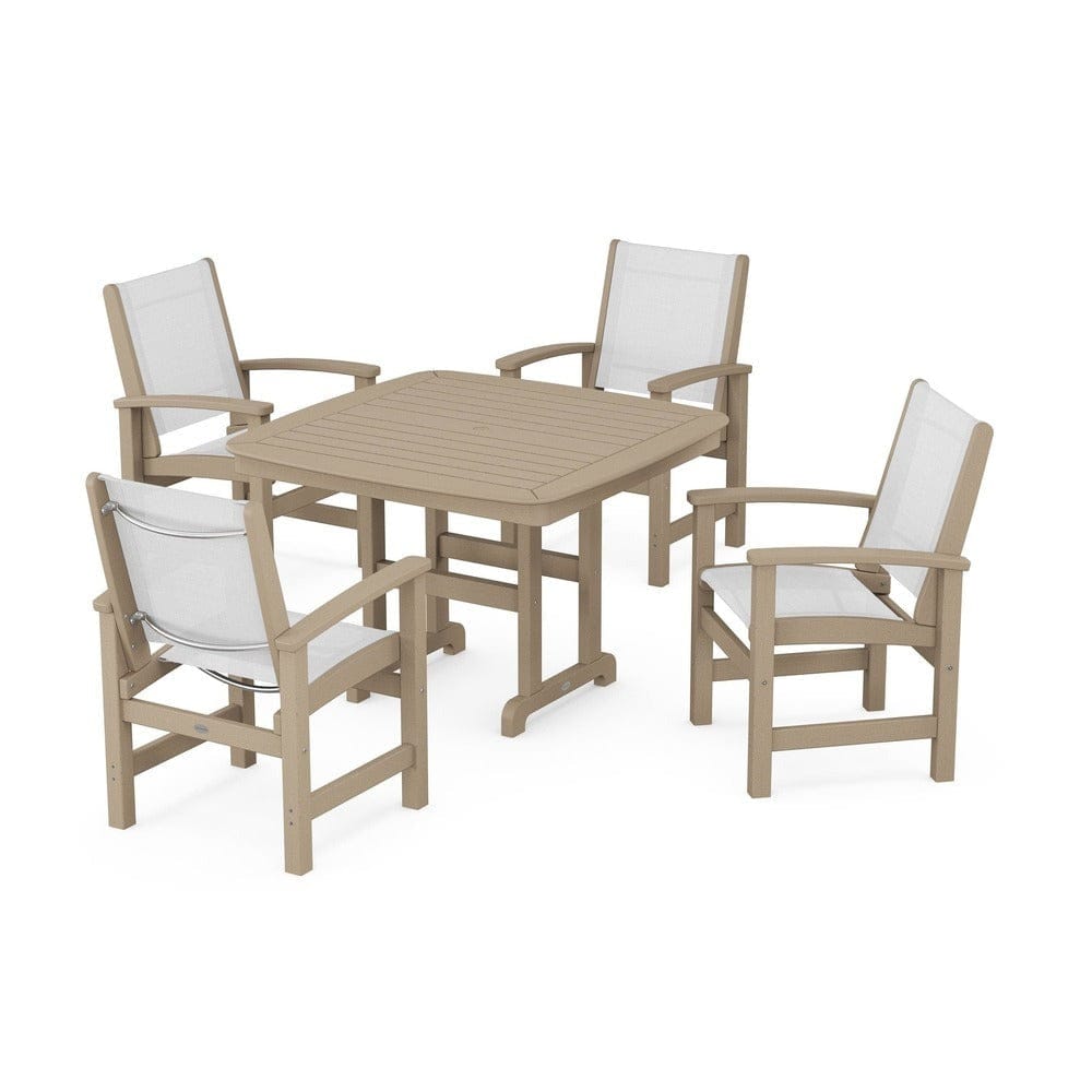 POLYWOOD® Outdoor Furniture Vintage Sahara / White Sling POLYWOOD® - Coastal 5-Piece Dining Set - PWS914