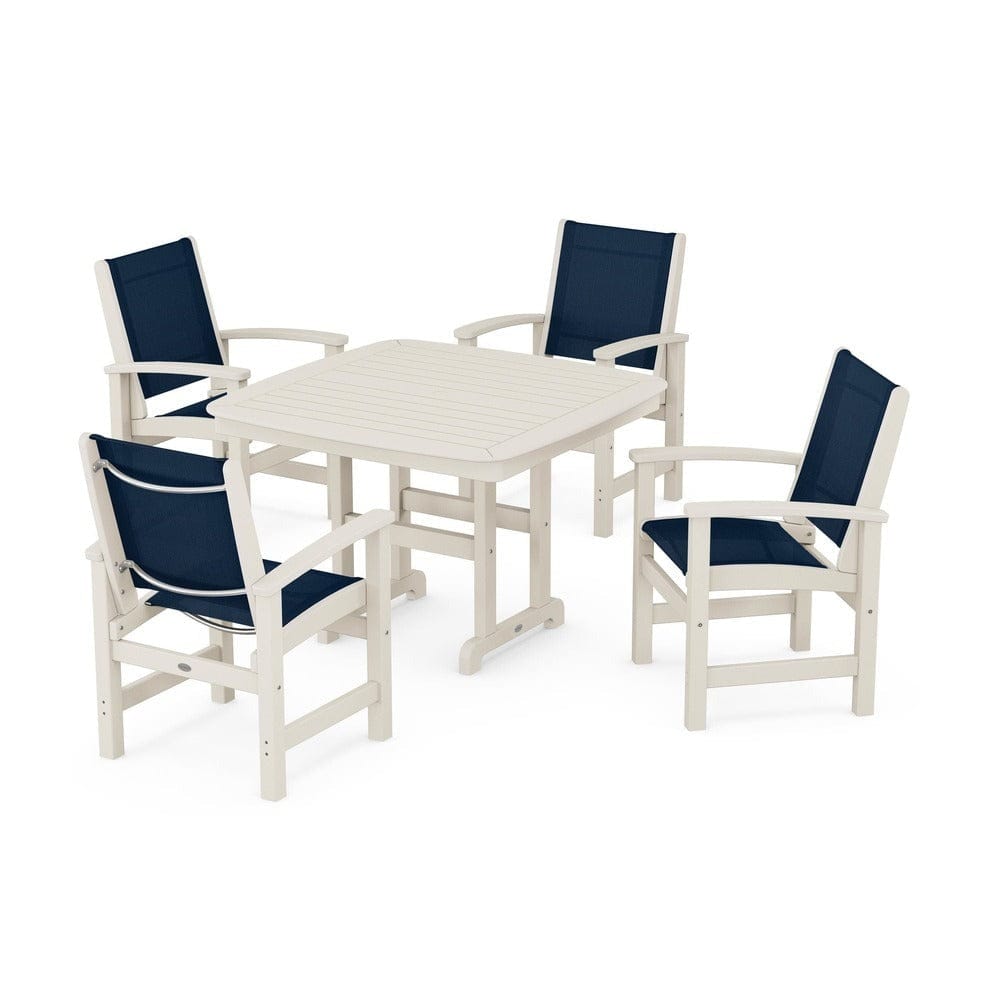 POLYWOOD® Outdoor Furniture Sand / Navy Blue Sling POLYWOOD® - Coastal 5-Piece Dining Set - PWS914
