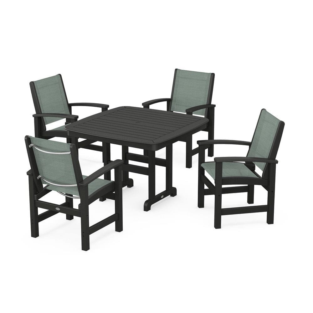 POLYWOOD® Outdoor Furniture Black / Dupioni Sea Mist Sling POLYWOOD® - Coastal 5-Piece Dining Set - PWS914