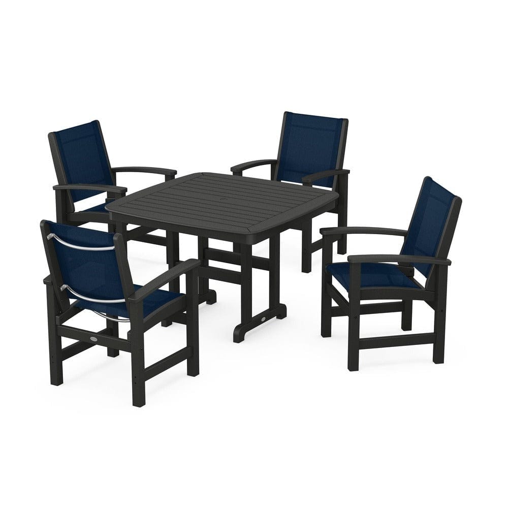 POLYWOOD® Outdoor Furniture Black / Navy Blue Sling POLYWOOD® - Coastal 5-Piece Dining Set - PWS914