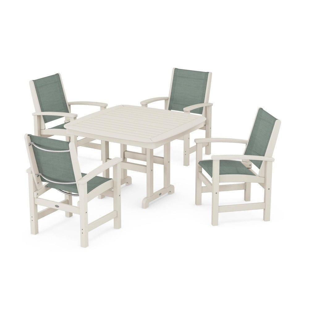 POLYWOOD® Outdoor Furniture Sand / Dupioni Sea Mist Sling POLYWOOD® - Coastal 5-Piece Dining Set - PWS914