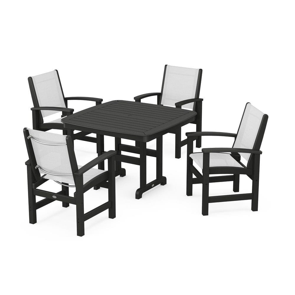 POLYWOOD® Outdoor Furniture Black / White Sling POLYWOOD® - Coastal 5-Piece Dining Set - PWS914
