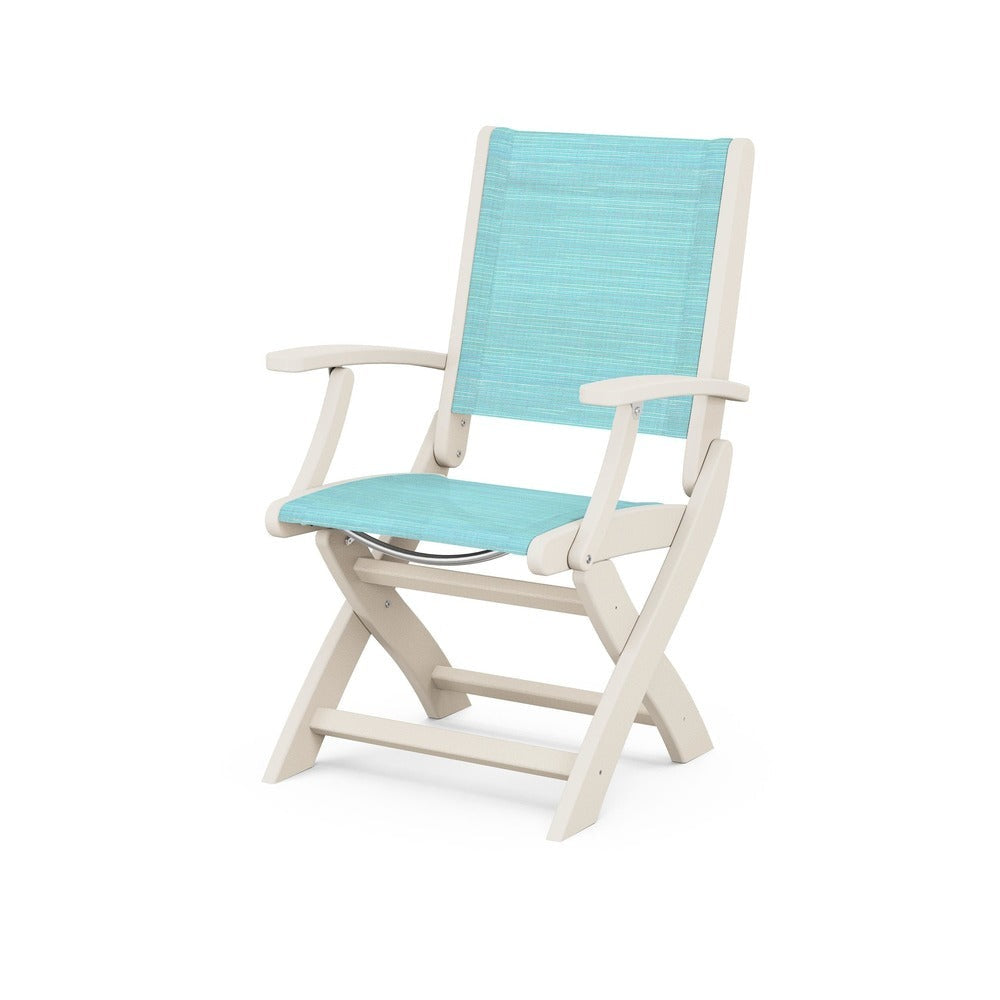 POLYWOOD® Chair Sand / Dupioni Aquamarine Sling POLYWOOD® Coastal Folding Chair - 9000