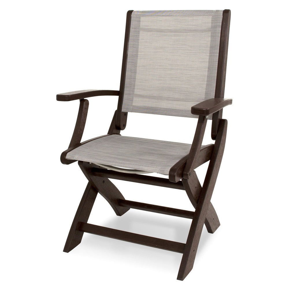 POLYWOOD® Chair Mahogany / Metallic Sling POLYWOOD® Coastal Folding Chair - 9000