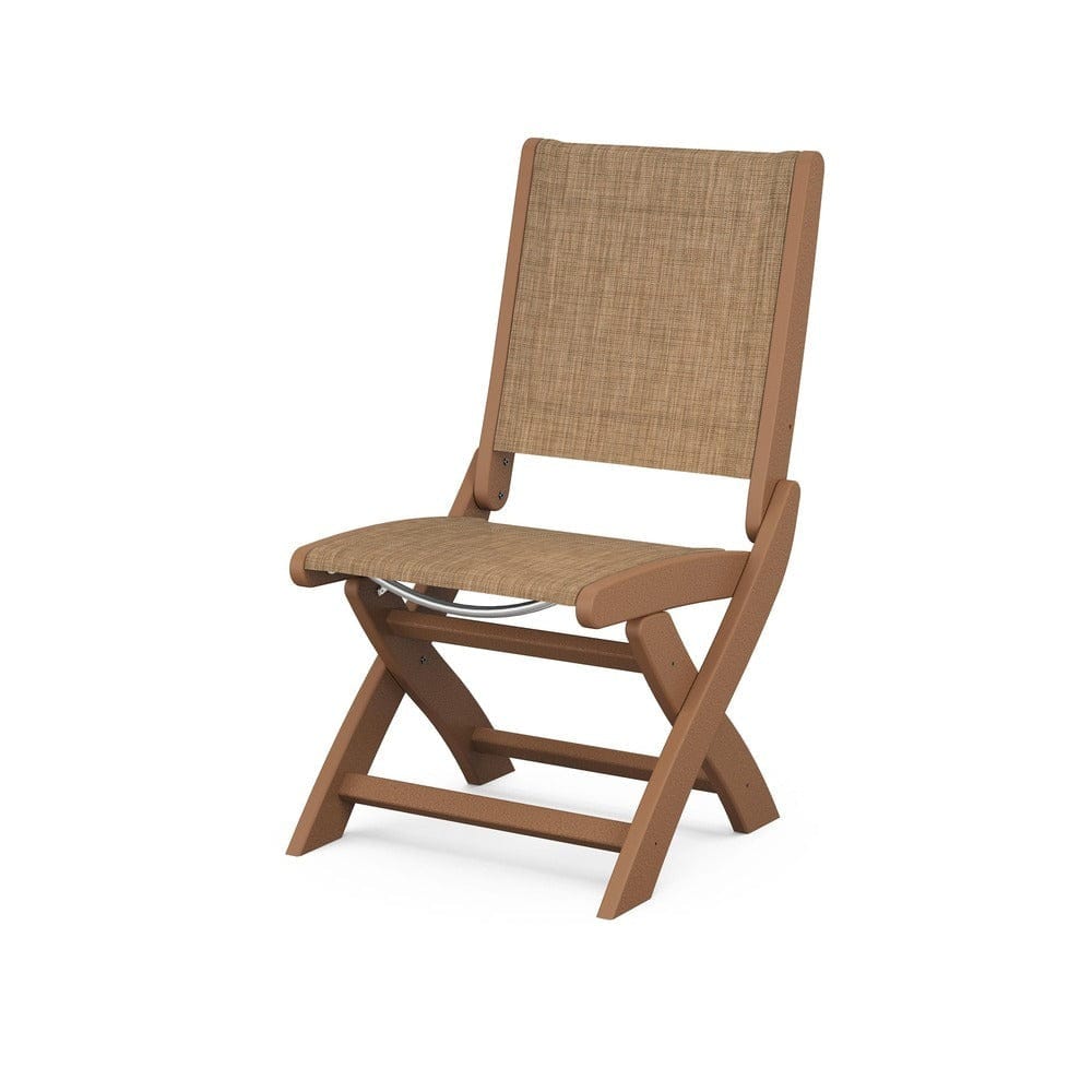 POLYWOOD® Outdoor Furniture Teak / Burlap Sling POLYWOOD® - Coastal Folding Side Chair - 9004