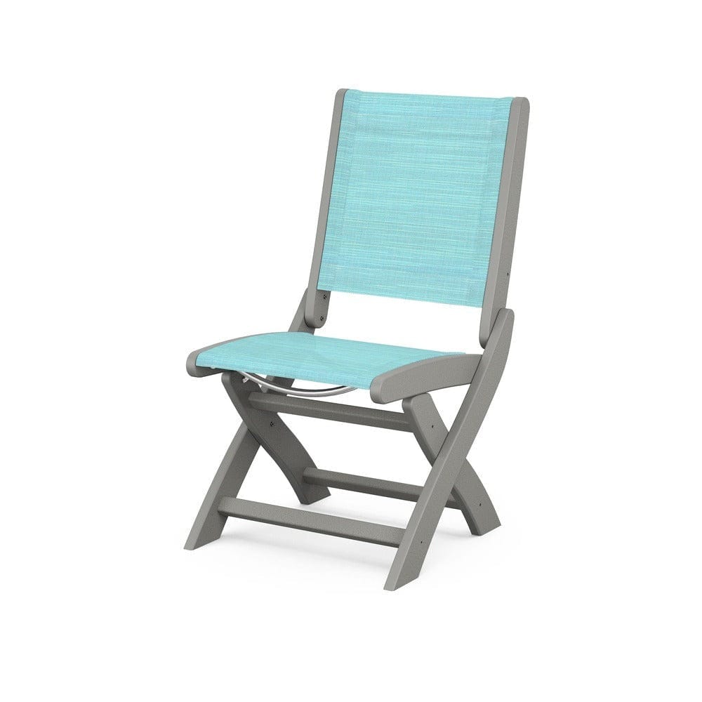 POLYWOOD® Outdoor Furniture Slate Grey / Dupioni Aquamarine Sling POLYWOOD® - Coastal Folding Side Chair - 9004