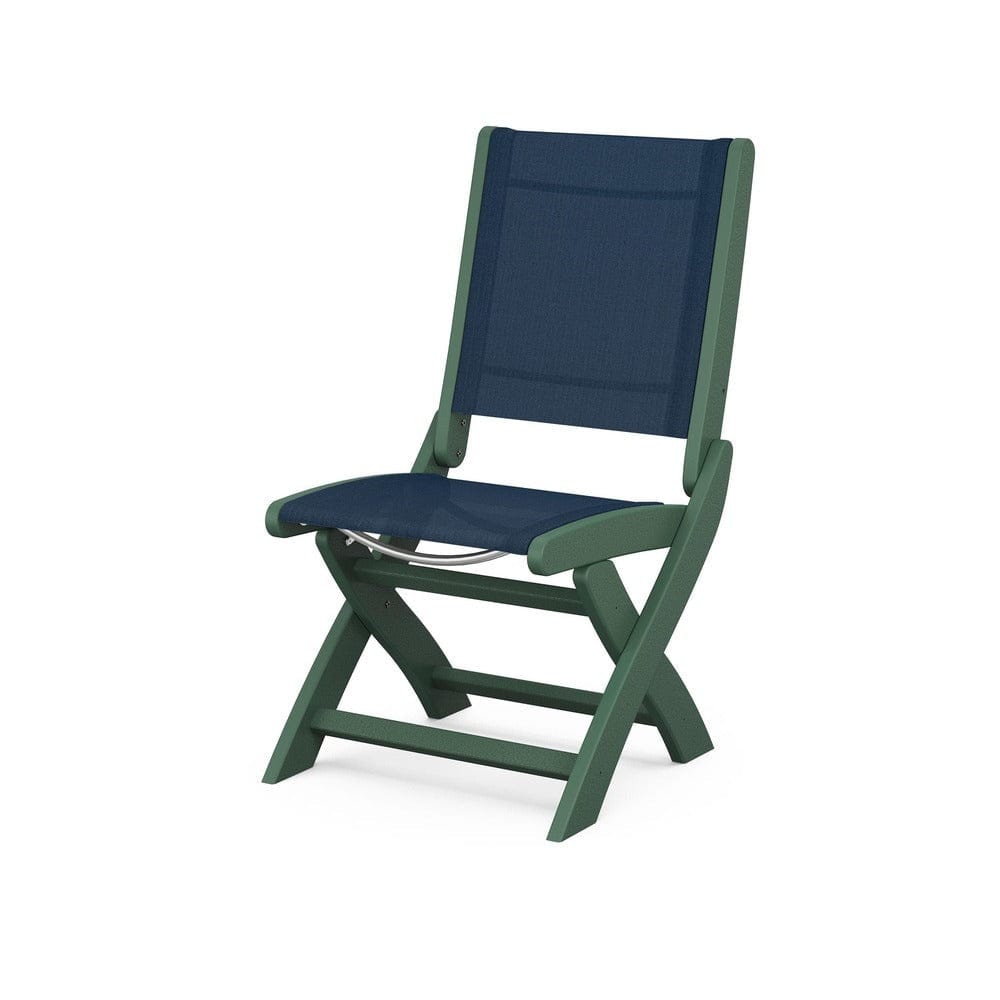 POLYWOOD® Outdoor Furniture Green / Navy Blue Sling POLYWOOD® - Coastal Folding Side Chair - 9004