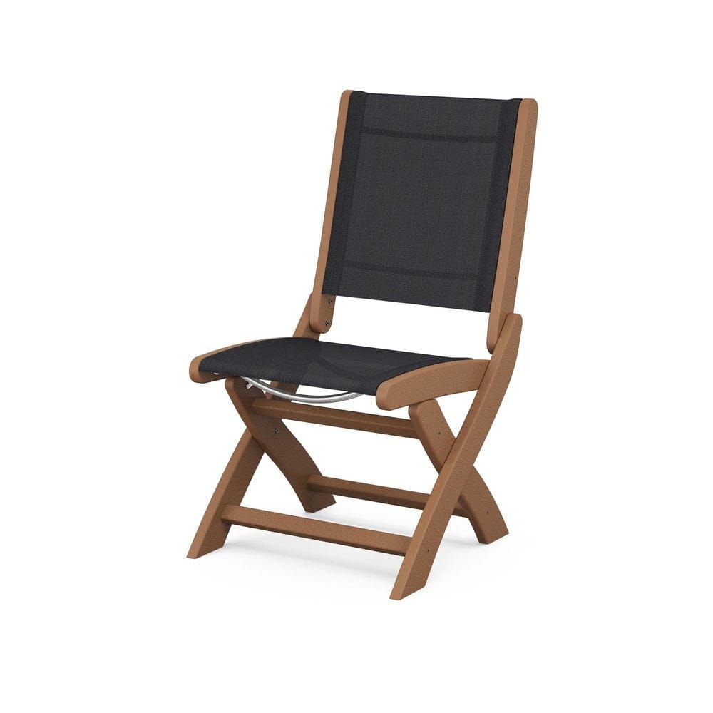POLYWOOD® Outdoor Furniture Teak / Black Sling POLYWOOD® - Coastal Folding Side Chair - 9004