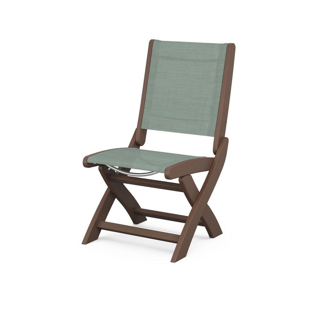 POLYWOOD® Outdoor Furniture Mahogany / Dupioni Sea Mist Sling POLYWOOD® - Coastal Folding Side Chair - 9004