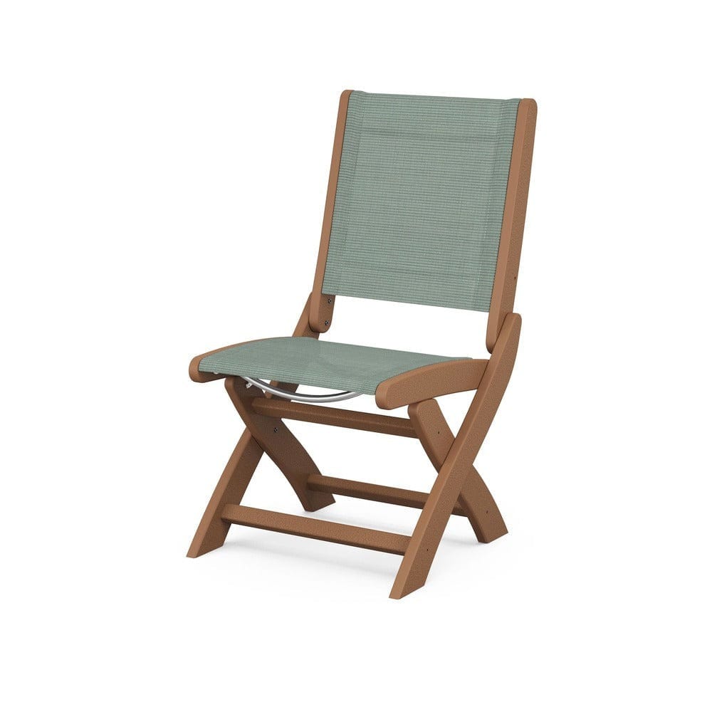 POLYWOOD® Outdoor Furniture Teak / Dupioni Sea Mist Sling POLYWOOD® - Coastal Folding Side Chair - 9004