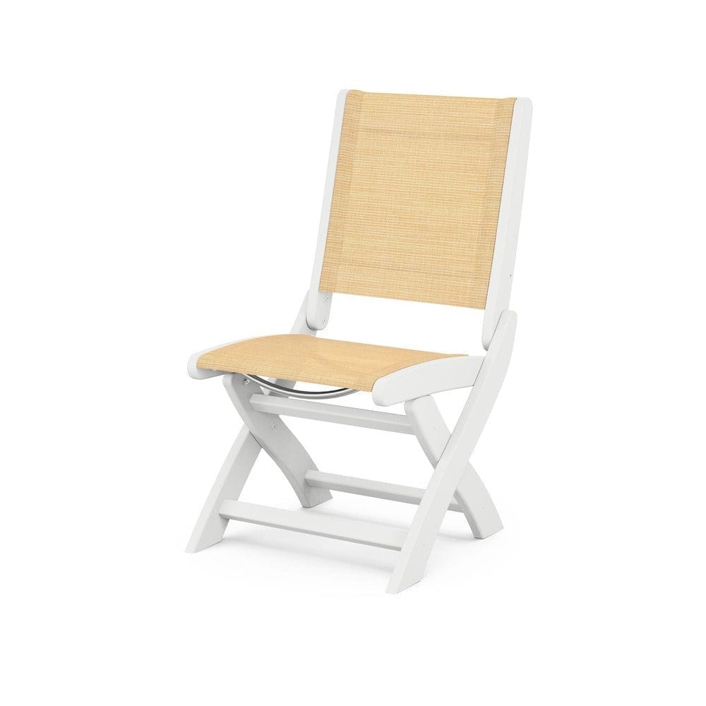 POLYWOOD® Outdoor Furniture White / Dupioni Apricot Sling POLYWOOD® - Coastal Folding Side Chair - 9004